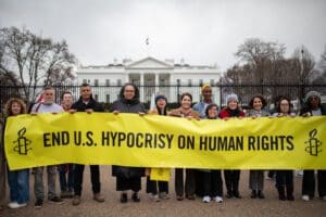 AI Section Directors and Leaders from Ireland, UK, Netherlands, Taiwan, Mexico, Anglophone Canada, Francophone Canada, France and Brazil join activists at the AIUSA White House rally