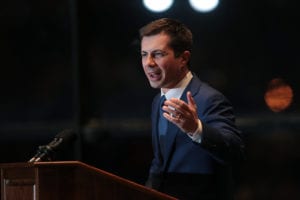 Former South Bend, Indiana Mayor Pete Buttigieg announces he is ending his campaign to be the Democratic nominee for president during a speech at the Century Center