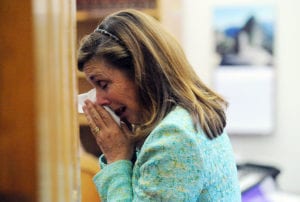 en. Gail Shwartz cries after a bill that would have repealed the death penalty in Colorado and used the savings to fund cold case investigations failed in the Senate on a 17-18 vote on Wednesday. The Hyoung Chang/ The Denver Post (Photo By Hyoung Chang/The Denver Post via Getty Images)