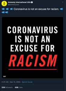 Corona virus is not an excuse for Racism text