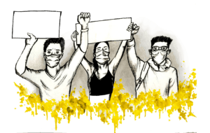 Graphic of three youth holding protest signs