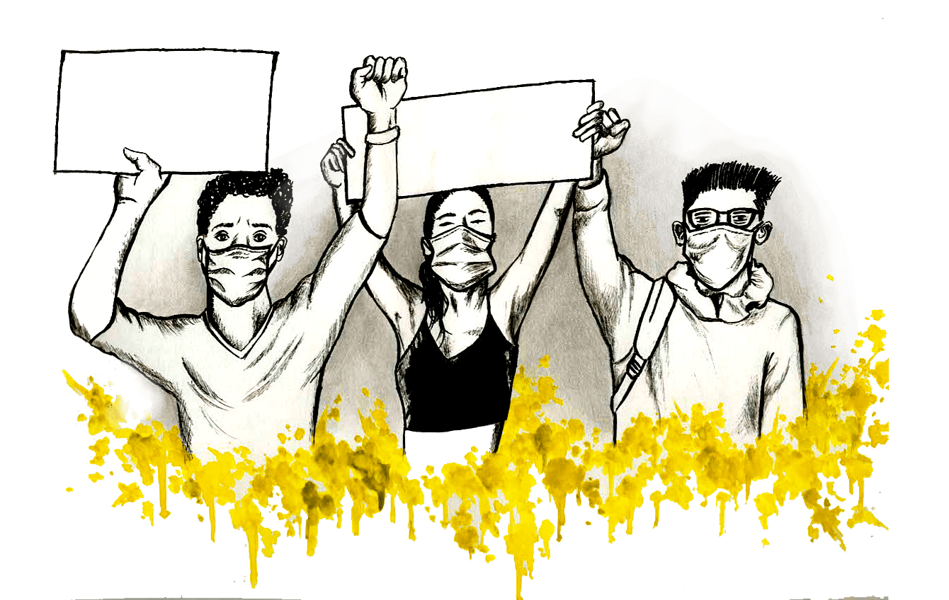 Graphic of three youth holding protest signs