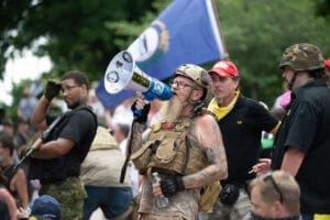 Proud Boys heckle Black Lives Matter protestors in Columbus, Ohio, US, on July 18th, 2020. (Photo by Zach D Roberts/NurPhoto via Getty Images)
