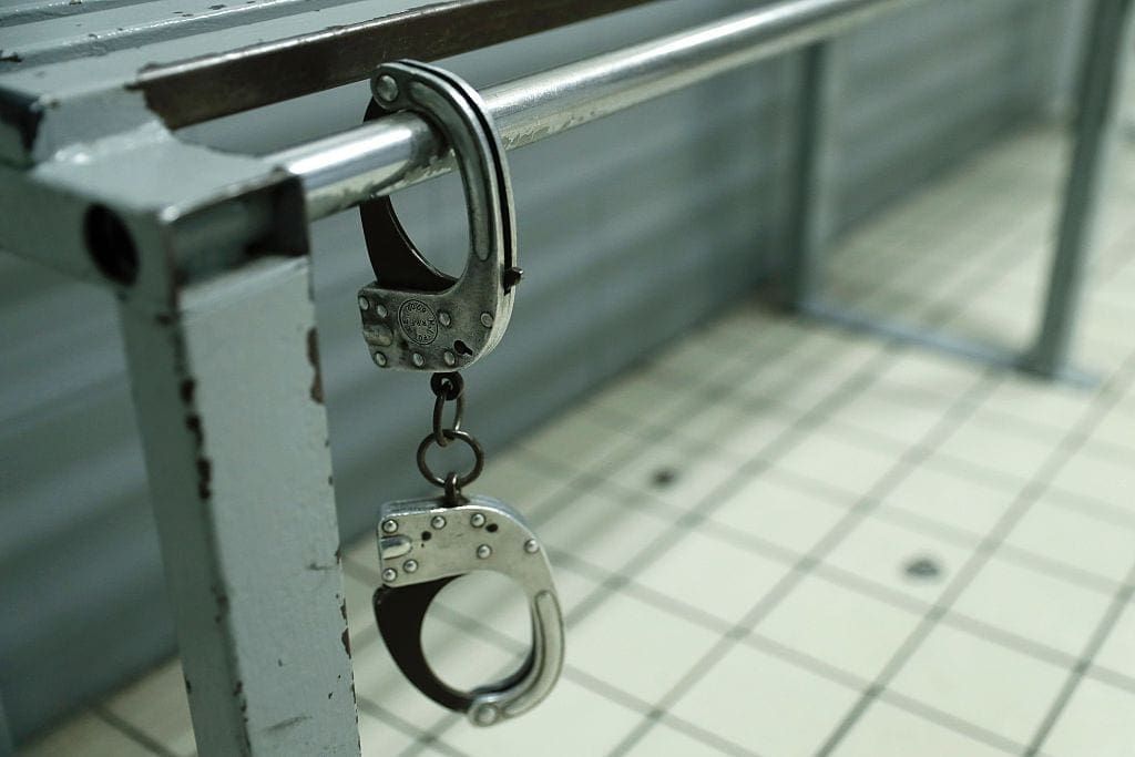 A photo taken on November 21, 2016 shows handcuffs at the Commissariat de Police Nationale (National Police Station) in Alfortville. / AFP / Thomas SAMSON (Photo credit should read THOMAS SAMSON/AFP via Getty Images)