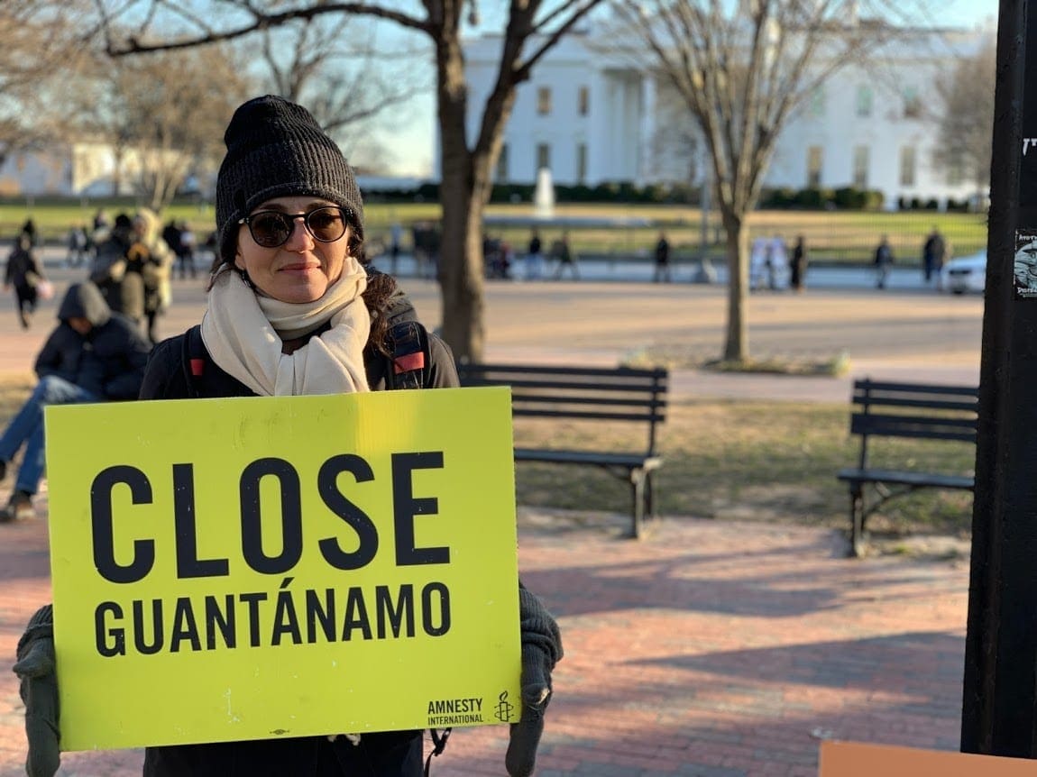 Protesting the Guantanamo Bay detention camp in front of the White House