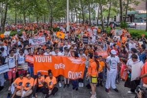 Youth Over Guns, a gun violence prevention organization in New York City, led a march from the Korean War Veterans Plaza and marched across the Brooklyn Bridge to Foley Square on June 2, 2018