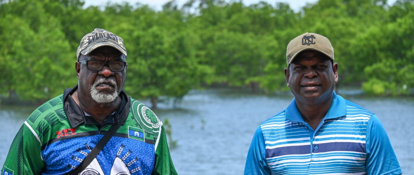 Uncle Paul and Uncle Pabai are community leaders from the Guda Maluyligal Nation at the northernmost part of Australia in the Torres Strait. Climate change is causing increasing destruction to their islands, harming communities, wrecking harvests, and putting infrastructure at risk.