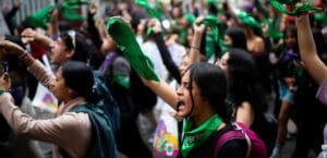 Women take part during the International Safe Abortion Day in Bogotá, Colombia, 28 September 2023
