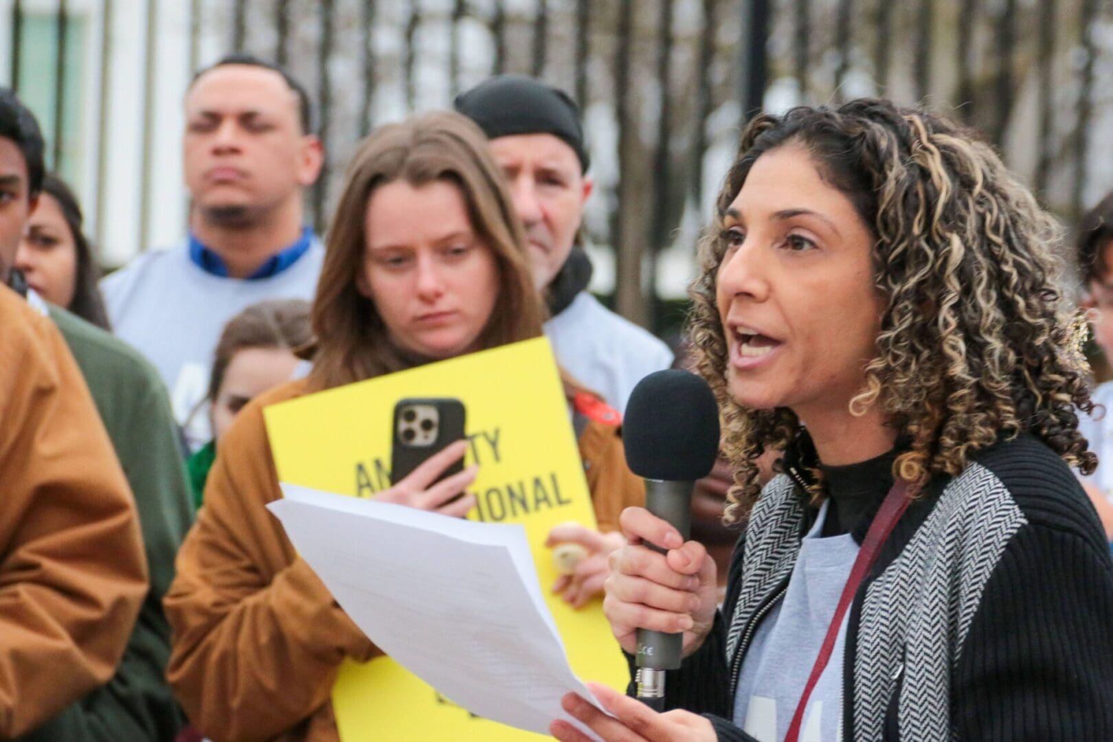Nadia Daar, AIUSA’s Chief Strategy and Impact Officer, speaks at White House demonstration