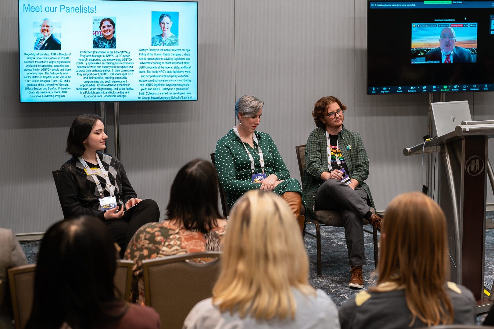 Attacks on Queer and Trans Rights: Action & Allyship panel: Anna Neubauer, Cathryn Oakley, and Ty Kitchen (Adeel Hassan)