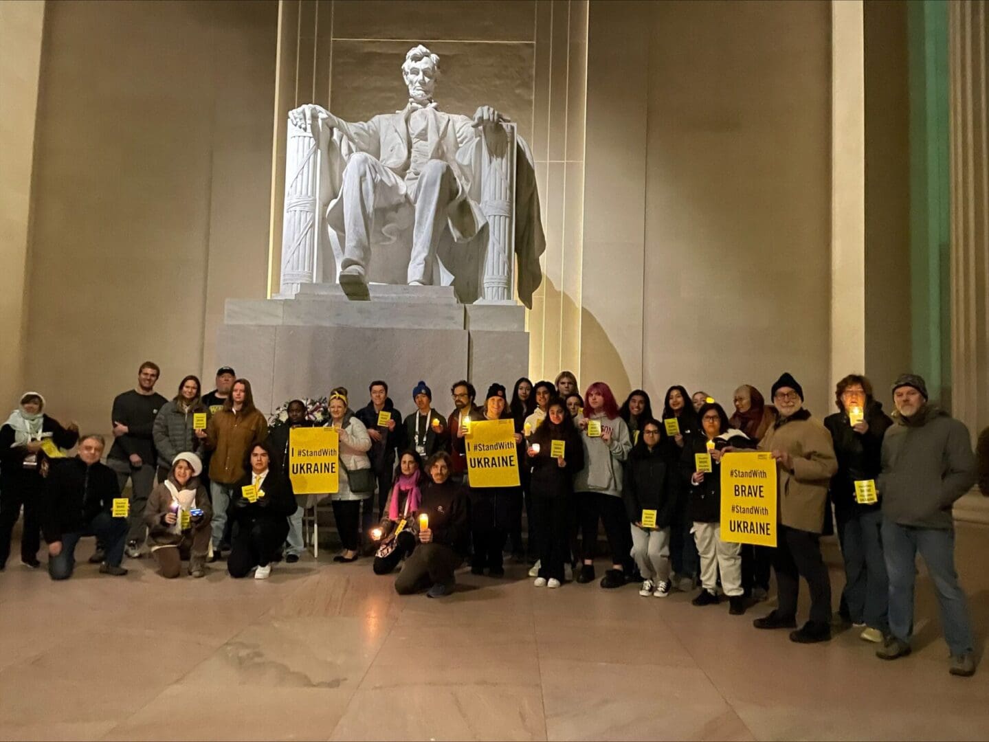 Amnesty International protesters in front of Lincoln Memorial