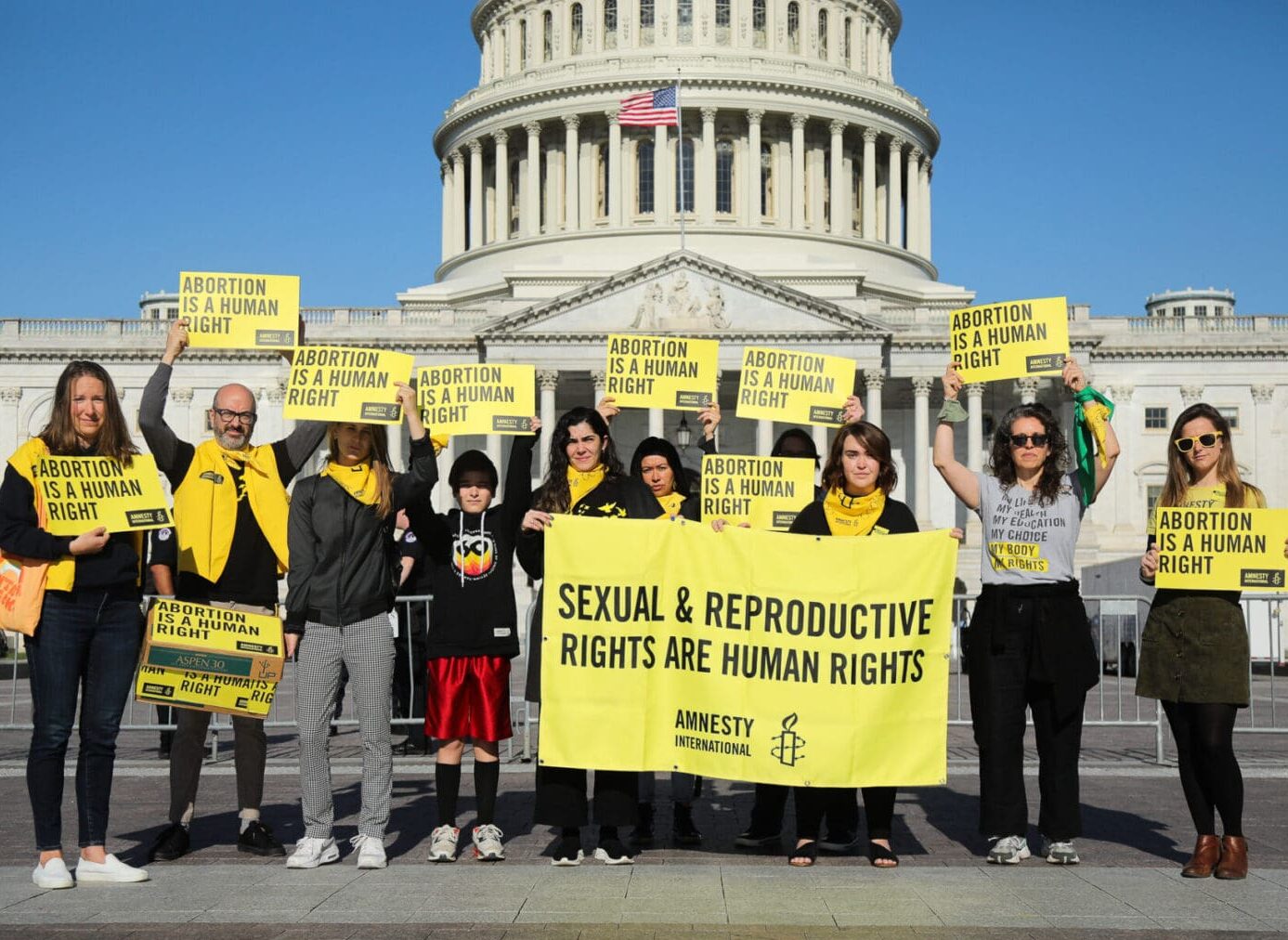 Sone AIUSA staff members protesting for abortion rights