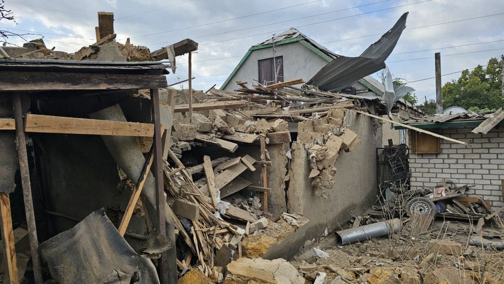KHERSON, UKRAINE - AUGUST 13: (----EDITORIAL USE ONLY - MANDATORY CREDIT - 'KHERSON REGIONAL MILITARY ADMINISTRATION OF UKRAINE / HANDOUT' - NO MARKETING NO ADVERTISING CAMPAIGNS - DISTRIBUTED AS A SERVICE TO CLIENTS---- ) A view of the damage in the city as at least 1 died, 10 injured after Russian shelling hits residential areas according to the Kherson Regional Military Administration, in Kherson, Ukraine on August 13, 2024.The administration reported that after eight hours of relentless strikes, ten people were injured, and a woman tragically lost her life despite efforts by doctors to save her. Among the injured are two young girls, aged 5 and 7, who are experiencing severe stress reactions. (Photo by Kherson Regional Military Administration / Handout/Anadolu via Getty Images)