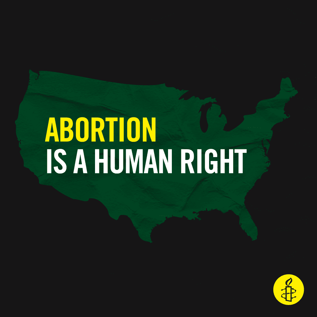 map of US with Abortion is a Human Right text overlay