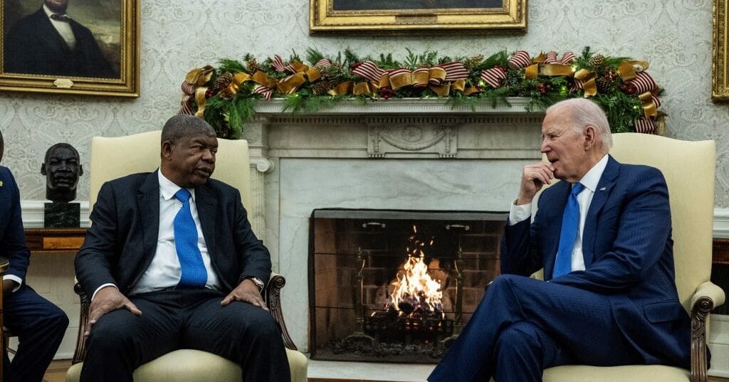 US President Joe Biden speaks with Angolan President Joao Lourenco during a meeting in the Oval Office of the White House in Washington, DC, on November 30, 2023. (Photo by ANDREW CABALLERO-REYNOLDS / AFP) (Photo by ANDREW CABALLERO-REYNOLDS/AFP via Getty Images)