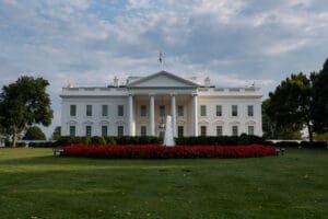 WASHINGTON, DC - AUGUST 26: The White House is seen on a hot, summer day on August 26, 2024, in Washington, DC. (Photo by Kevin Carter/Getty Images)