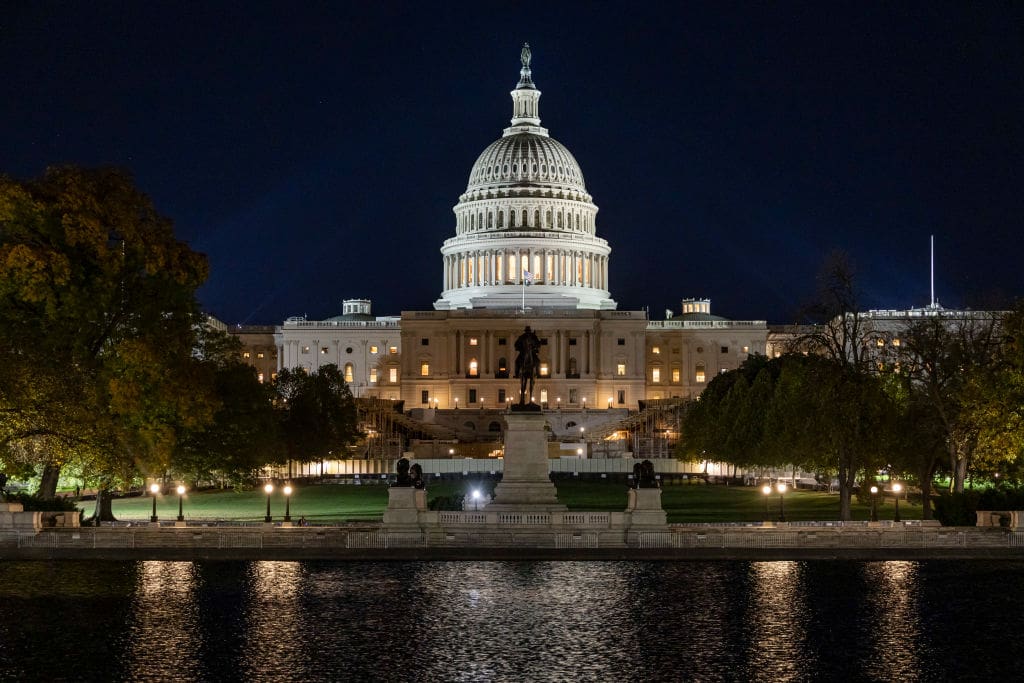 Night View Of The United States Capitol