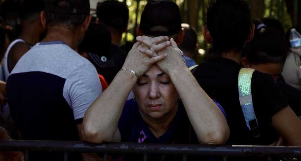 TAPACHULA, MEXICO - JANUARY 27: A woman laments the suspension of procedures at the Mexican refugee commission, following the cancellation of CBP One appointments in the United States, in Tapachula, Mexico, on January 27, 2025. (Photo by Jose Torres/Anadolu via Getty Images)