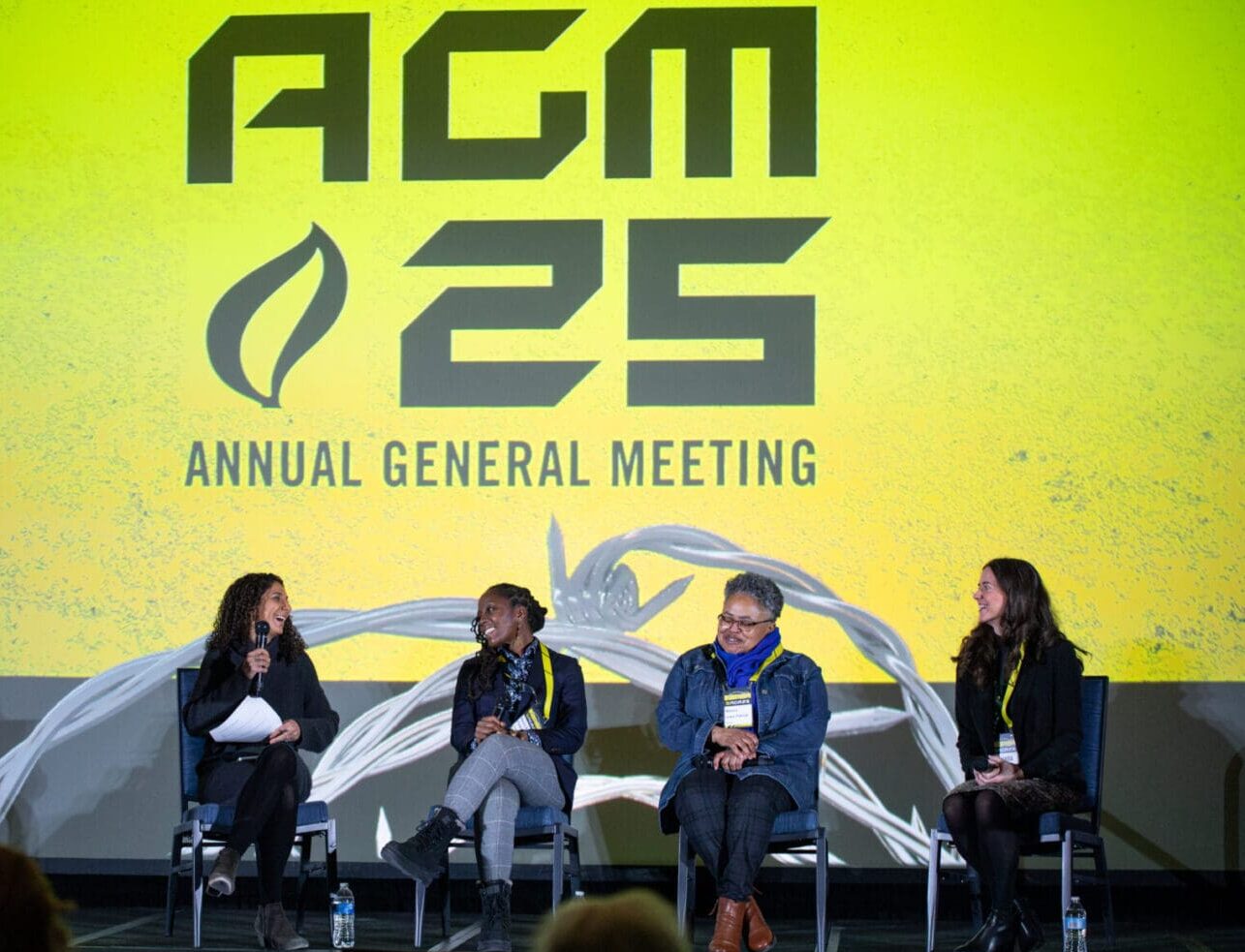 Nancy A. Parker, Amanda Klasing, Nadia Daar and Monica Lewis-Patrick sit on stage for presentation.