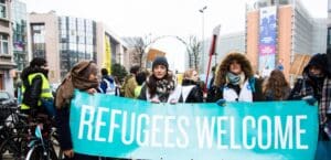 protestors hold a 