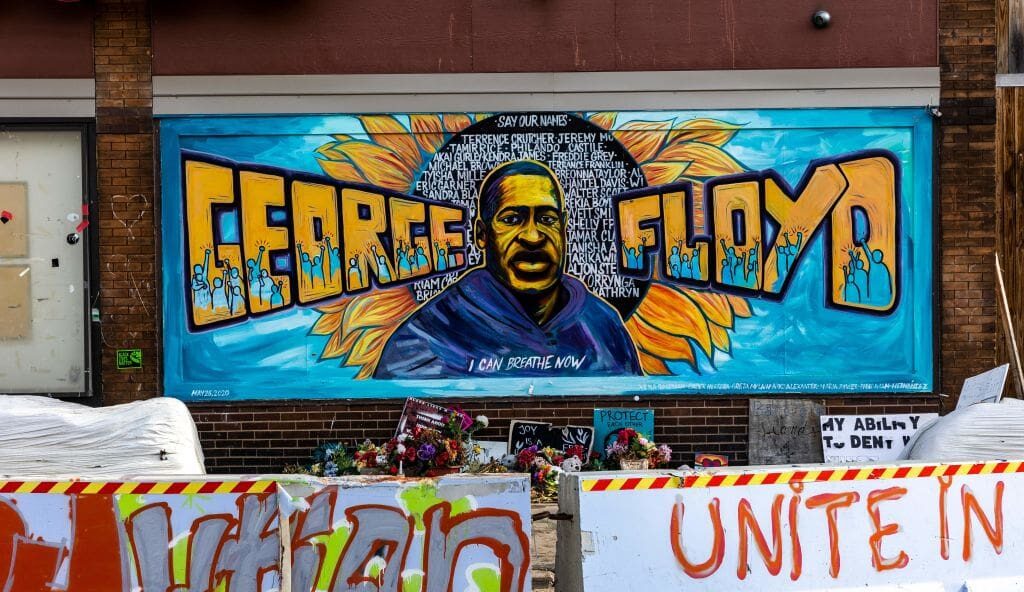 The George Floyd Memorial is barricaded on June 3, 2021, as the city of Minneapolis orders the square cleared for traffic.