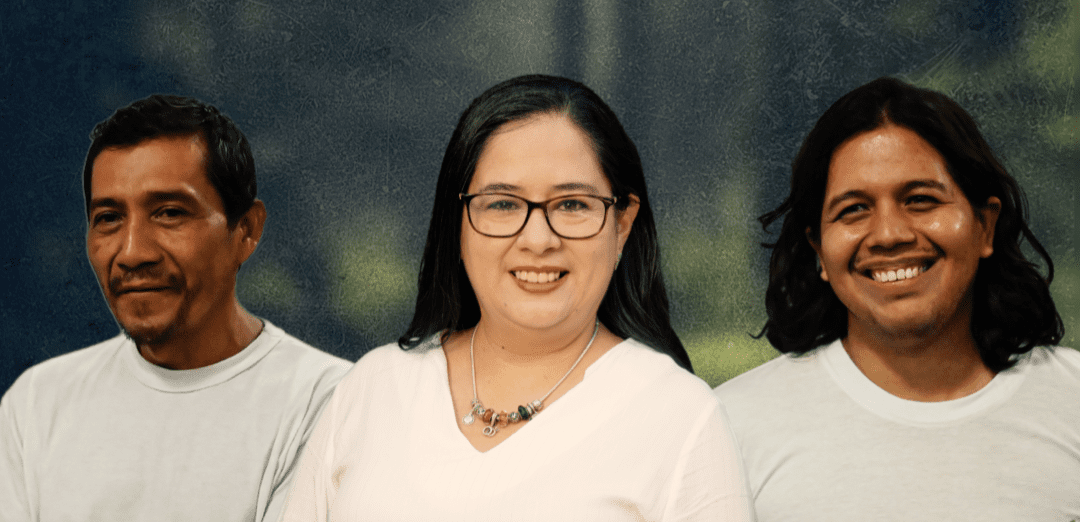 Photos of José Ángel Pérez, Ruth Eleonora López and Alejandro Henríquez, each smiling and wearing white shirts.