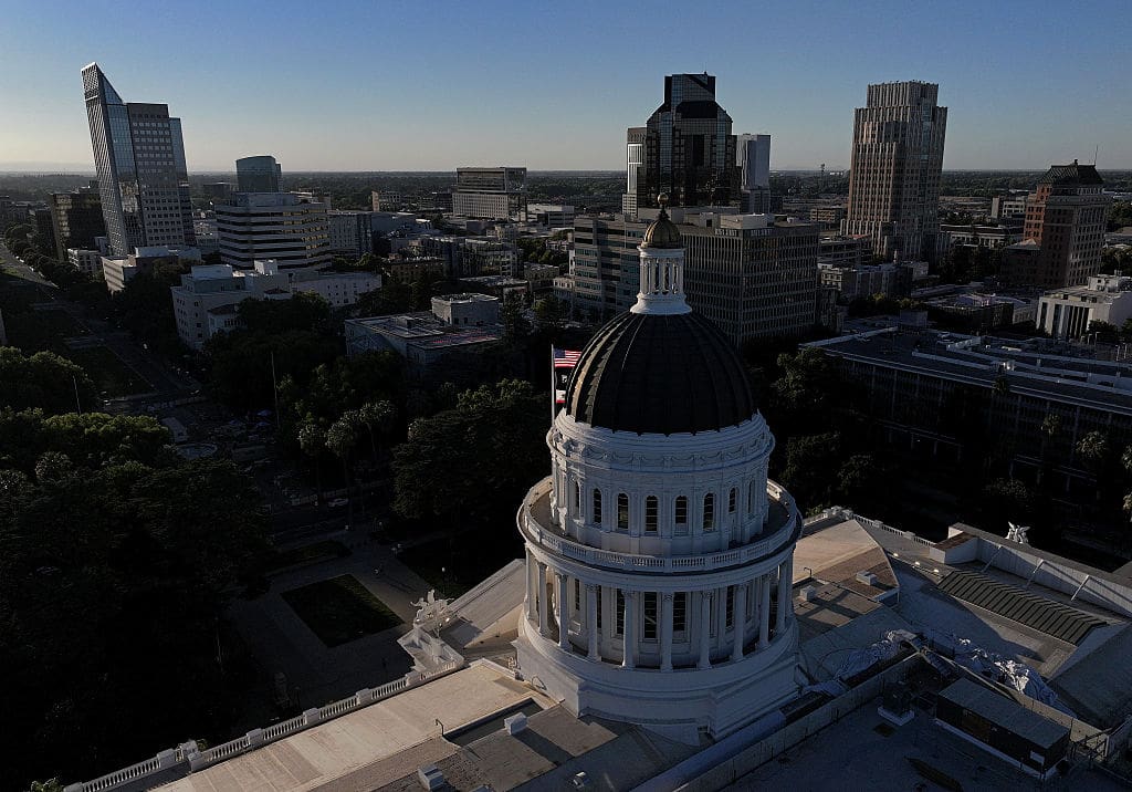 aerial view of the California state Capitol