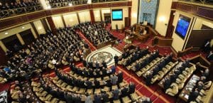 An aerial photograph of Kazakhstan’s lower house of parliament.