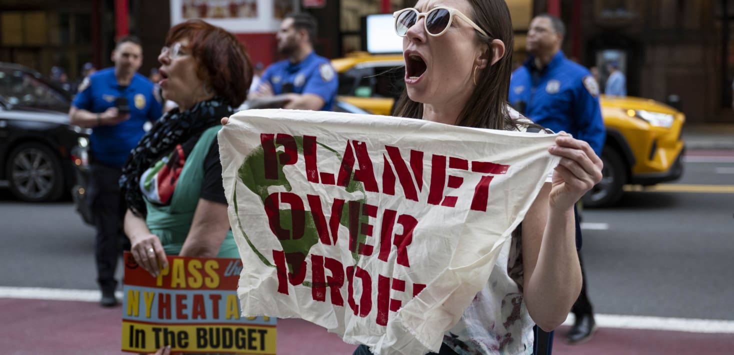 woman holds sign at a climate change protest