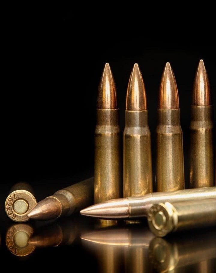 close up of a row of bullets on a table
