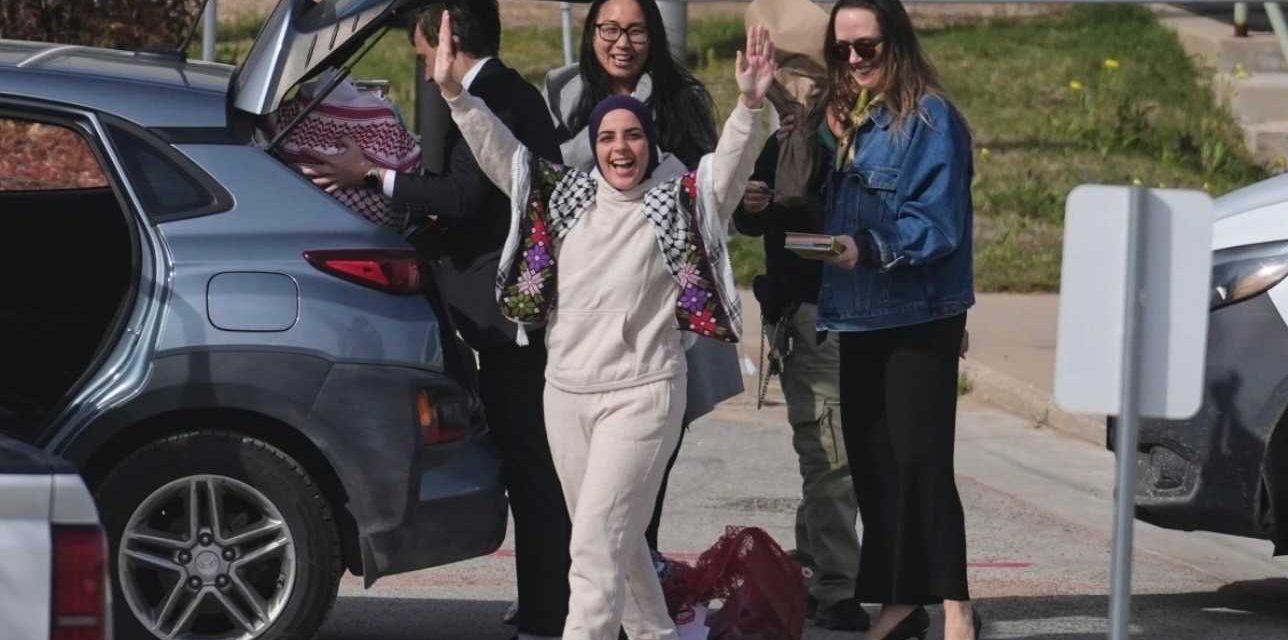 Leqaa Kordia smiling after being released