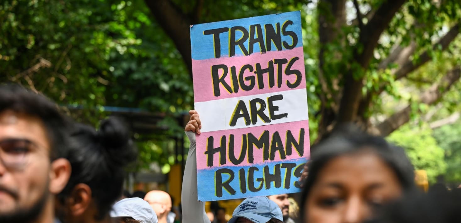 A protest sign that reads 'Trans Rights Are Human Rights'