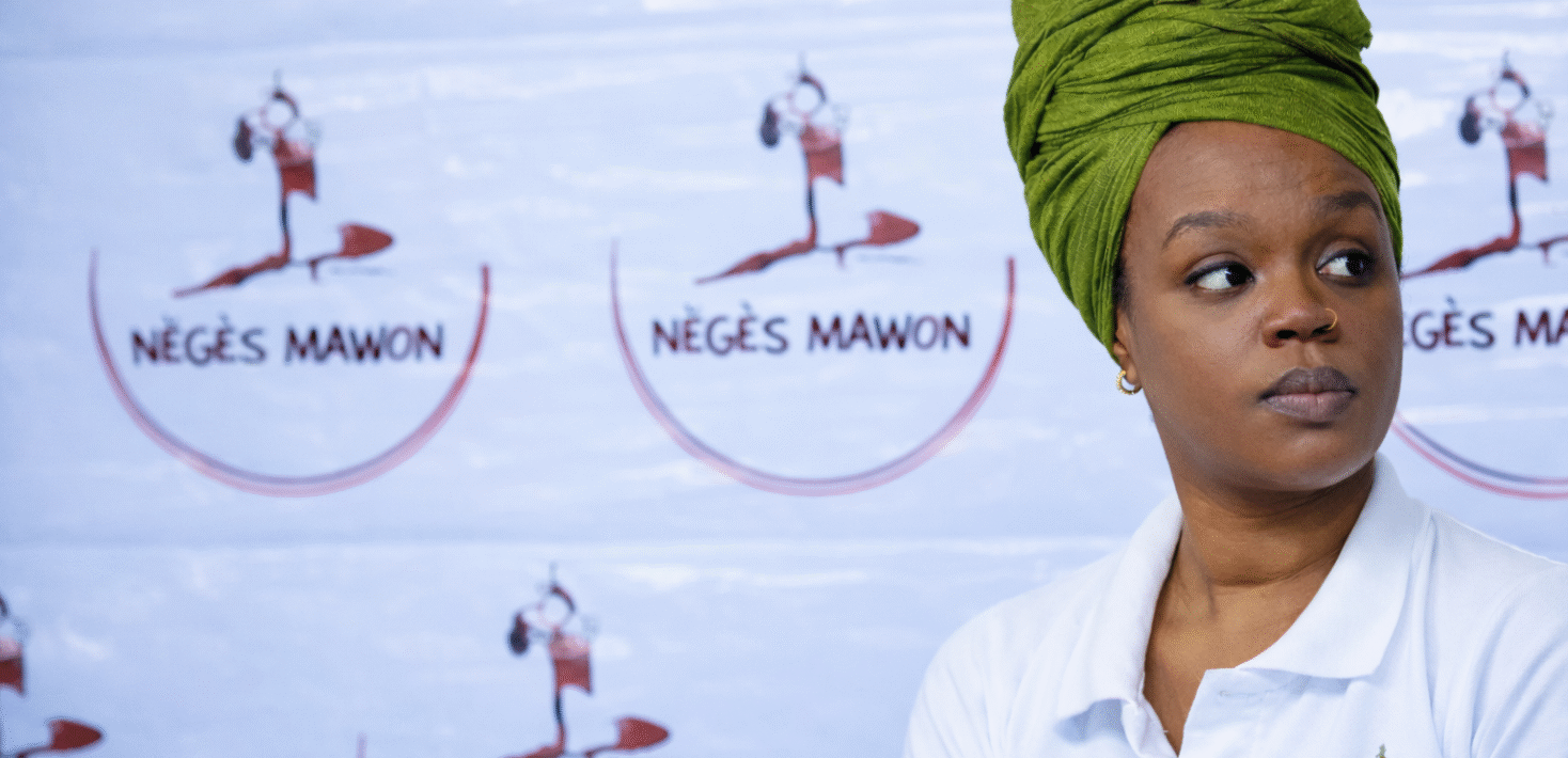 close up of Pascale Solages on stage