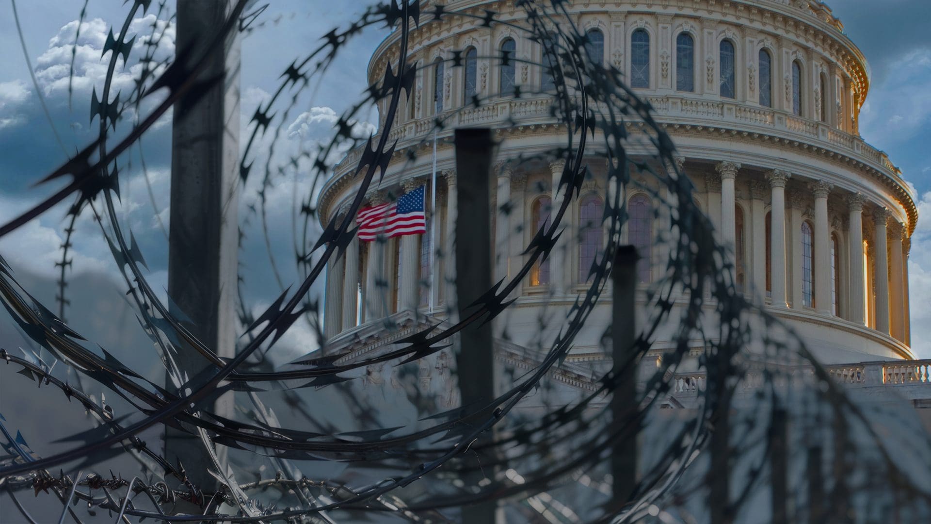 barbed wire around the Capitol in Washington D.C.