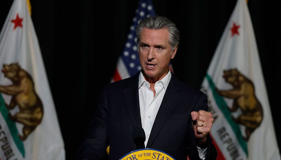 California Gov. Gavin Newsom speaks to reporters after he participated in a fireside chat at the California Economic Summit on October 22, 2025 in Stockton, California.