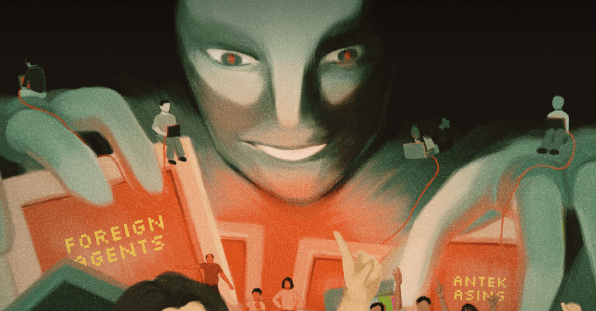 report cover illustration for “Building Up Imaginary Enemies”: Misinformation, Disinformation, and ‘Foreign Agent’ Allegations in President Prabowo’s Indonesia