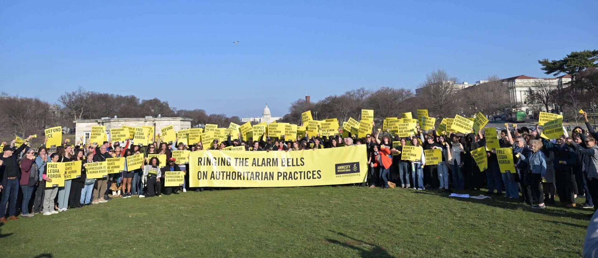 Amnesty International ‘Ringing Alarm Bells for Authoritarian Practices’ on Saturday, March 7th, 2026in Washington. (Joy Asico-Smith/AP Content Services for Amnesty International USA)