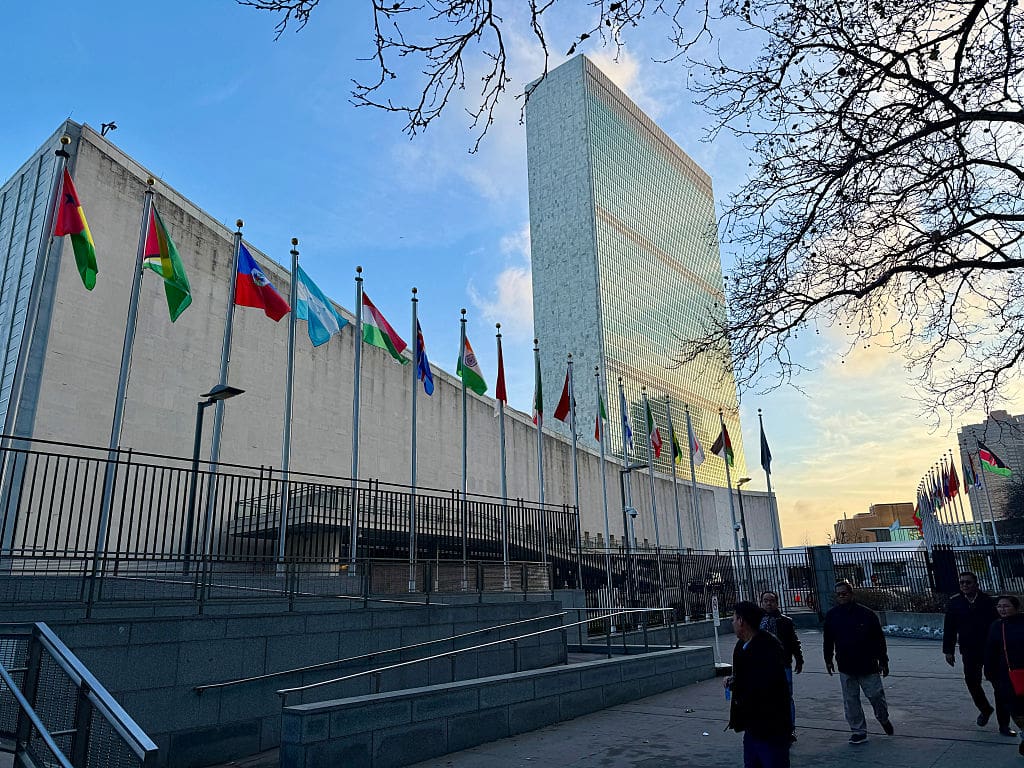 The United Nations headquarters building in New York City is pictured on December 18, 2025.