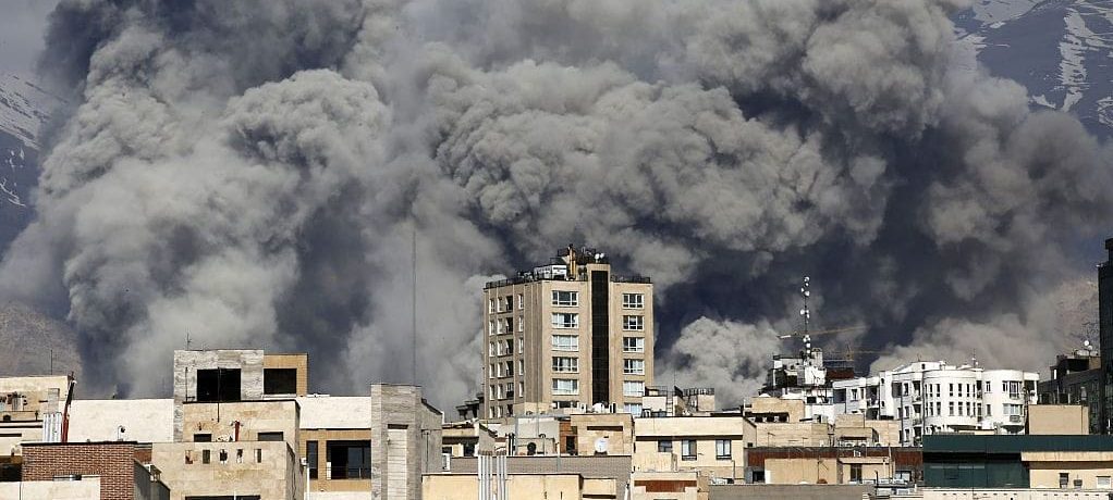 Smoke rises from the area after it was targeted in attacks as a series of explosions are heard in Tehran, Iran on March 01, 2026.