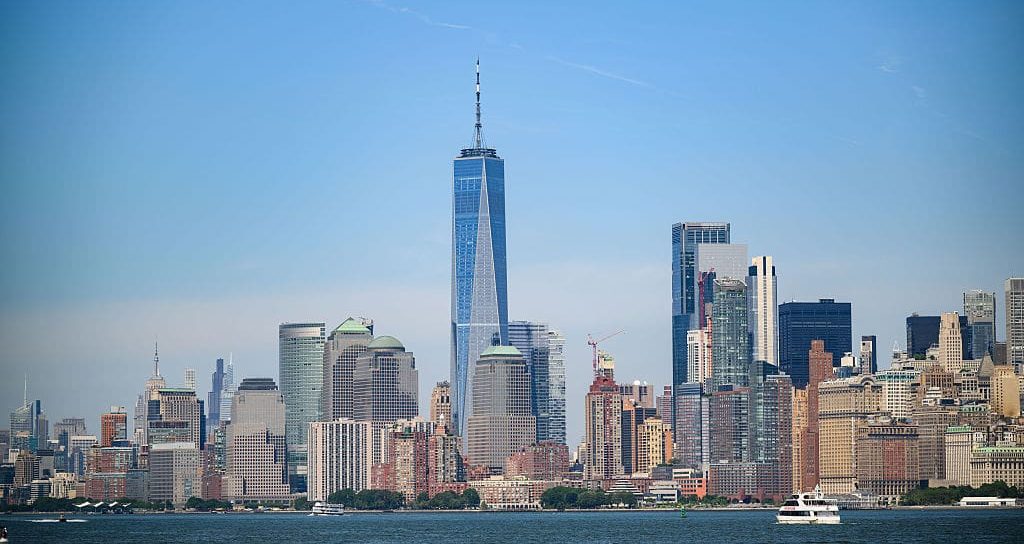 17 July 2026, United States, New York: One World Trade Center can be seen in the Manhattan skyline.
