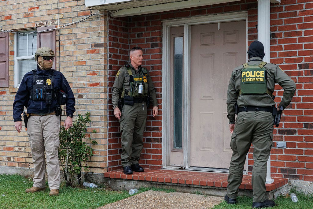 Border Patrol Commander Gregory Bovino and federal agents conduct immigration operations in a neighborhood in Kenner, Jefferson Parish in New Orleans, U.S. during Operation Catahoula Crunch on December 6, 2025.